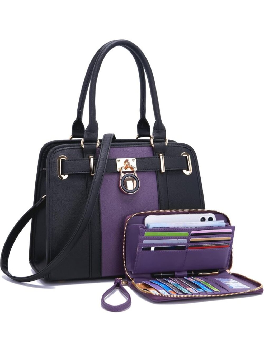 Stylish Structured Satchel Tote Handbag Set with RFID Wallet for Women
